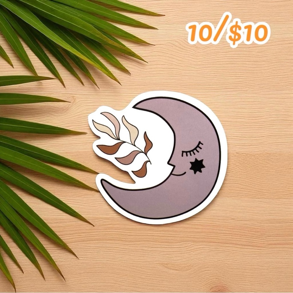 Purple Crescent Moon with Leaf Sticker – 2 1/4” – Gloss Finish